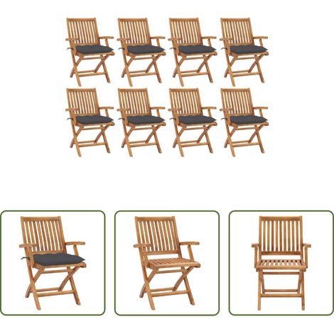 Klappbare Gartenstühle - Klappbare Gartenstühle mit Kissen 8 Stk. Massivholz Teak (1/5)
