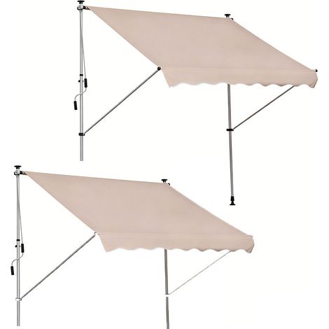 2er-Set  gelenkarmmarkise Klemmmarkise höhenverstellbar 200x150cm Cremeweiß aus Aluminium für Terrasse & Balkon