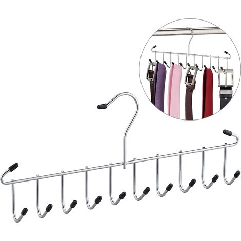 Porte-Cintres Cintre Cravates,Ceintures, Foulard, métal, Peu encombrant, pour Armoire,10 Crochets, argenté (1/5)