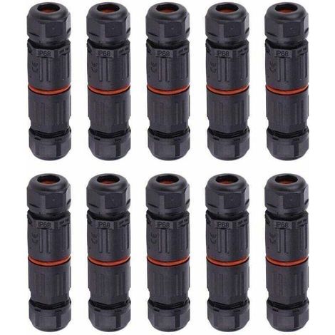 10 Connecteurs Étanches IP68 pour Câble Électrique, Prise Extérieure 3 Broches, Raccord Fil Étanche pour Usage Industriel et Domestique (1/4)