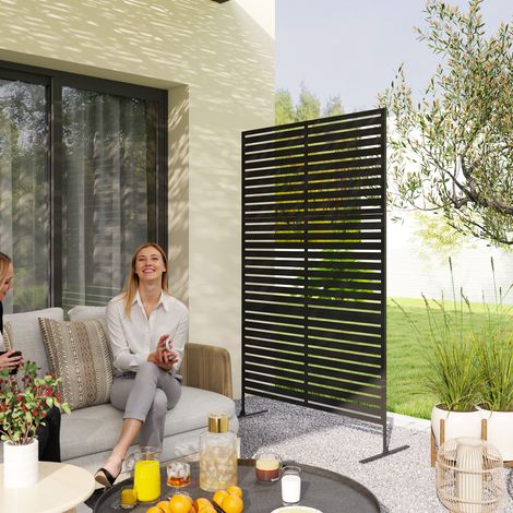 Séparateur extérieur en métal jardin balcon conception des lattes noir cloison décoratif pour terrasse style élégant (1/4)