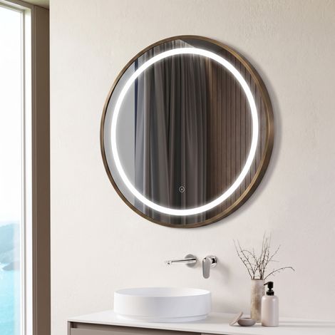 Signature Ava Round Front-Lit LED Bathroom Mirror with Demister Pad 600mm Diameter - Brushed Bronze (1/4)