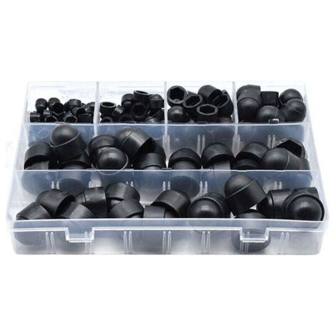 Lot de 145 cache-boulons en PE pour vis, écrous, écrous, écrous, capuchons pour vis, boulons, 6 tailles disponibles avec boîte de rangement (noir) (1/5)
