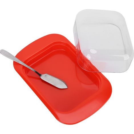 Beurrier rectangulaire large avec couvercle, couteau, petit plateau à fromage portable pour la cuisine (rouge) (1/5)