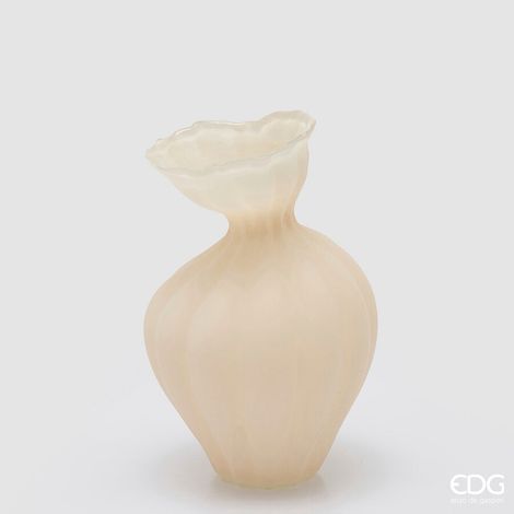 EDG Enzo De Gasperi Vaso Flow Sinuoso H 30 Cm D 19,5 Cm Waterproof Vetro Avorio