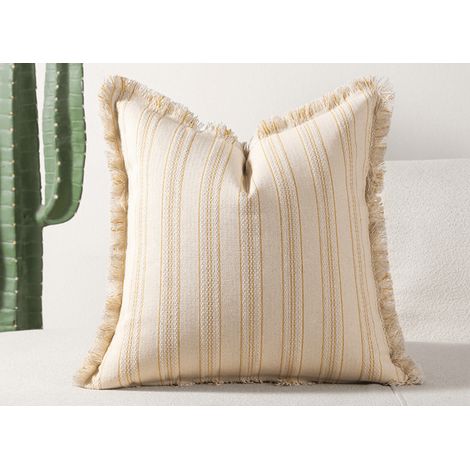 Coussin beige à rayures jaunes texturées  45x45 cm PAVIA (1/3)