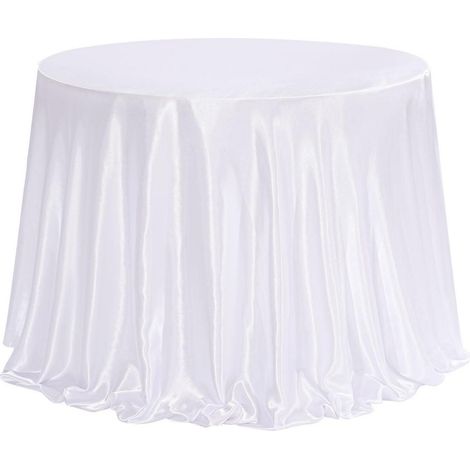 Nappe ronde en satin 228 cm Blanc avec nœuds & perles pour mariages & fêtes