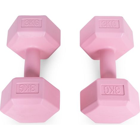 Hex dumbbells set 2x3 kg, exercise weights, fitness load, pink, ModernHome (1/5)