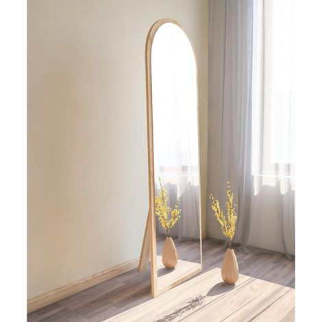 Miroir plein pied moderne ovale effet bois clair, 160 cm CODY (1/5)