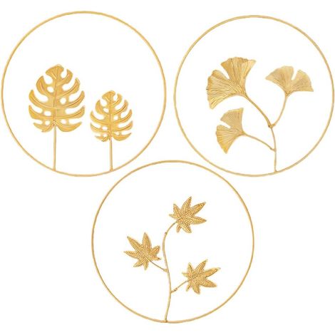 3 Pcs Sculptures Murales en Fer en Métal Feuilles Rondes Figurine Murale Nature Gingko Art Ornement Suspendu pour La Décoration D'Hôtel à La Maison (Doré)-Fei Yu (1/5)