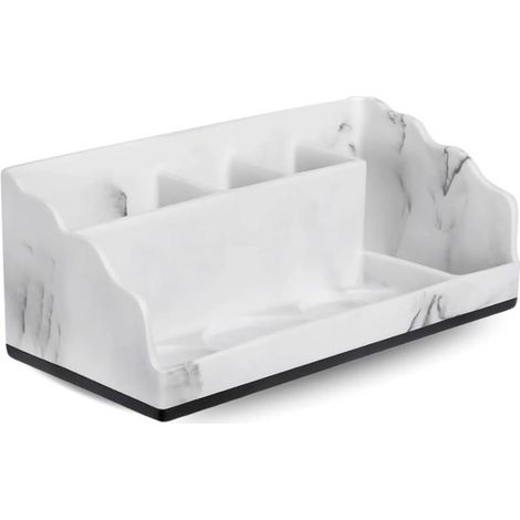 Organiseur de salle de bain – Porte-brosse à dents – Multi-compartiments – Aspect marbre – Drainage – Blanc (1/5)