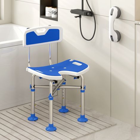 Chaise de douche pour seniors, antidérapante avec dossier, hauteur réglable, bleue (1/5)