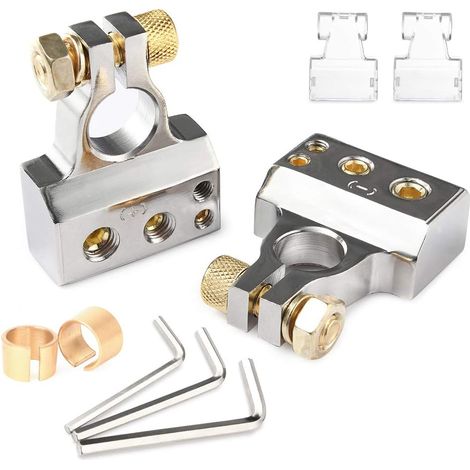 Kit de connecteurs de borne de batterie de voiture – 2, 4, 8, 10 AWG positif négatif pour batterie de voiture avec 2 cales transparentes pour voiture, caravane, bateau, camping-car (1/5)