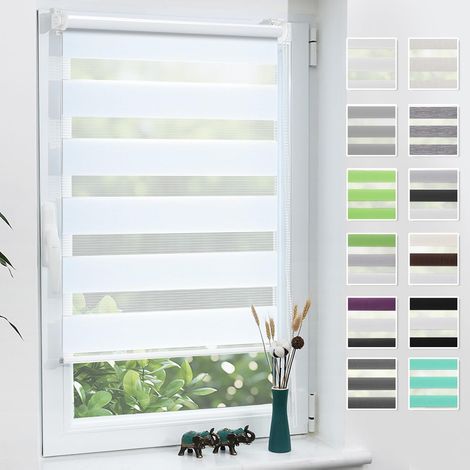 Store Enrouleur Jour Nuit de Double Tissu, Store Jour et Nuit sans Perçage, Accessoires d'installation Inclus pour Fenêtre ou Porte, 50l x 150L cm, Blanc (1/5)