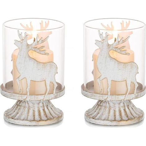 Lot de 2 bougeoirs colonnes de Noël, décoration de table, centre de table vintage, décoration de Noël, maison, cheminée, dîner, cadeau de l'Avent, étagères de cuisine, chambre (bougies non incluses).