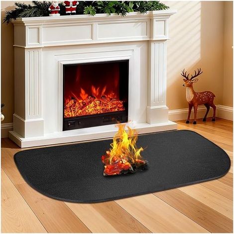 Tapis de protection ignifuge pour poêle et cheminée - 100 x 60 cm - Résistant à la chaleur - Protège les sols - Pour poêles à bois, BBQ - Noir (1/5)