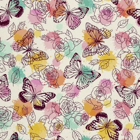 Tela Oxford decorativa para exteriores - Motivo de mariposas y rosas I DX120 (1/5)
