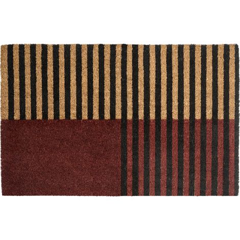Felpudo de fibra de coco antideslizante 45 x 75 cm con dorso de PVC a rayas marrón y beige Tuksuk