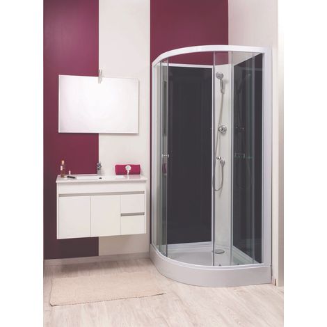 ONDEE - cabina de ducha GENA, Montaje sin silicona- 1/4 de círculo -Perfiles de aluminio - blanco - 80 cm (1/5)