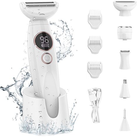 Elektrischer Damenrasierer, 5-in-1 Bikinitrimmer, Nass- und Trockenrasur, Gesicht, Nase, Augenbrauen, Arme, Achseln, Beine, Schambereich, schmerzfreie Haarentfernung. (1/5)