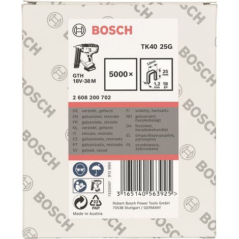 Bosch Schmalrückenklammer TK40 25G, 5,8 mm, 1,2 mm, 25 mm, verzinkt, 5000er-Pack