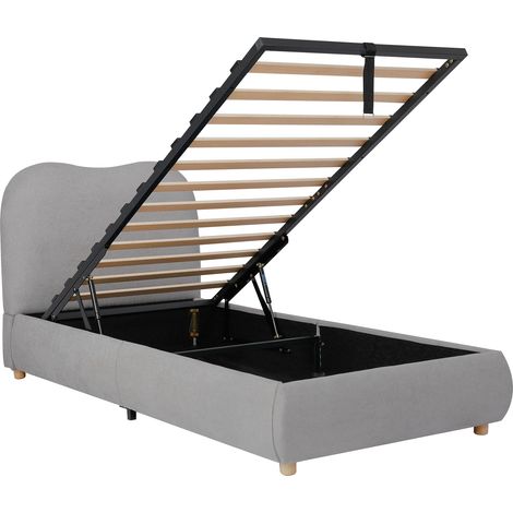 Letto bambino imbottito 90 x 200 cm con contenitore idraulico e rete a doghe in lino grigio (1/5)
