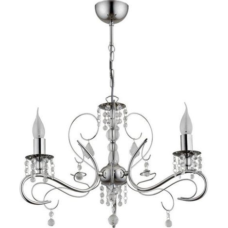 Alfa ASTOR Glamour Decorative Candle Chandelier, Chrome/Silver Metal 3-Light Ceiling Pendant Lamp, E14 x3 Max 10W, Dimmable, 68cm H x 51cm W, Living Dining Bedroom (1/3)