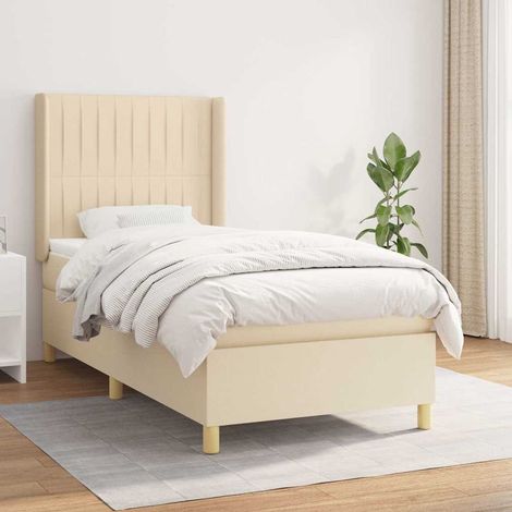 vidaXL Sommier à lattes de lit avec matelas Crème 100x200 cm Tissu (1/5)