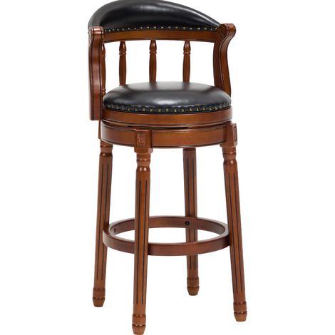 Sgabello da bar girevole 360° in pelle e legno con schienale, altezza seduta 75 cm, nero, MODENUIT (1/5)