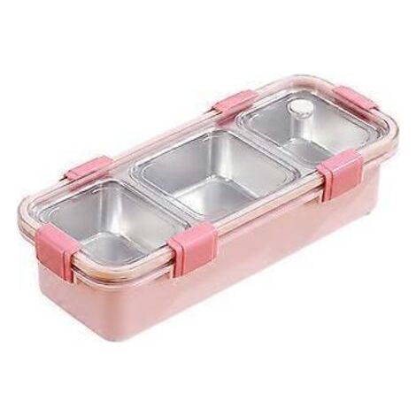 Boîte à lunch à 3 compartiments, boîte bento en acier inoxydable, récipient de conservation alimentaire portable pour enfants, boîte à goûter étanche A