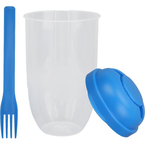 Assiette à salade avec fourchette, bol à salade fraîche, récipient à salade santé, ensemble de récipients portables pour légumes et petit-déjeuner, bleu (1/5)