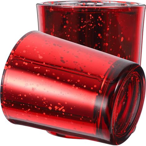 Bougeoirs Éclat Chaleureux et Romantique Lot de 2 en Verre Rouge Design Simple et Rétro Finition Métallique Mouchetée pour Décoration de Table (1/5)