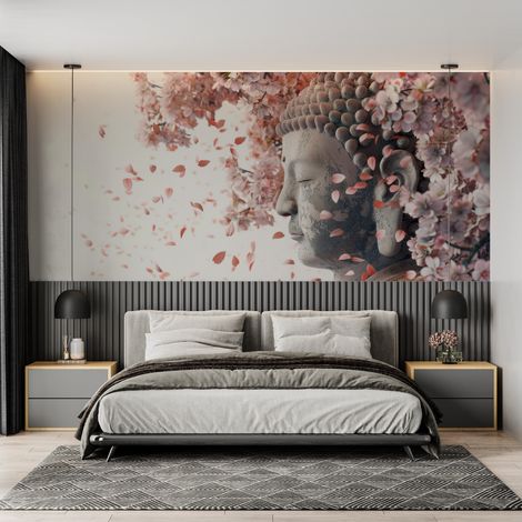 Papier peint japonais bouddha sous les cerisiers 1 - 150 x 250 cm (1/2)