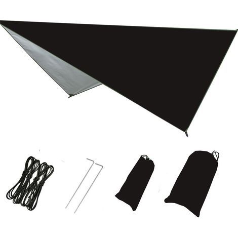 Lona impermeable para camping, lona para tienda de campaña con bolsa de almacenamiento para camping y senderismo al aire libre, color negro, 230 x 140 cm. (1/5)