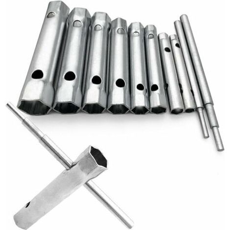 Lot de 10 Clés Tubulaires 6 à 22 mm, Clés à Tubes, Clés à Bougie pour Visser la Bougie, Démontage/Montage de Robinetterie et Mitigeurs, Dévisser des Boulons Inaccessibles (1/4)