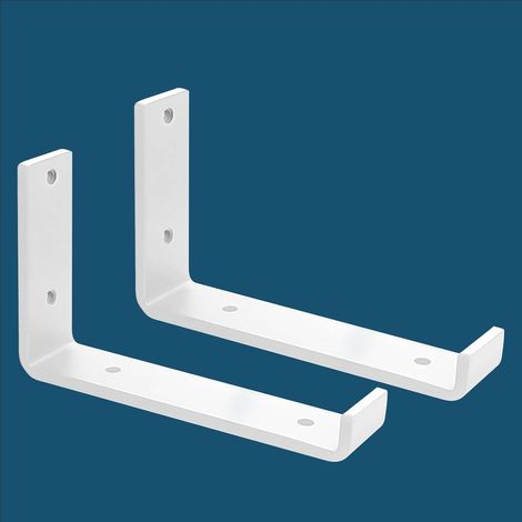 Lot de 2 - Equerre étagère - Support mural - Acier massif 5mm - Charge lourde 50kg - Intérieur cuisine salle de bain - Blanc - 15x10 cm (1/5)