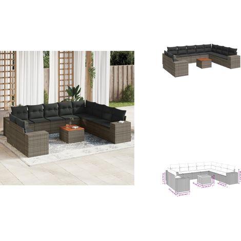11-tlg. Garten-Sofagarnitur mit Kissen Grau Poly Rattan - Gartenmöbel Set - Esstisch - Lounge Möbel - Rattan Gartenset - Outdoor Möbel (1/3)