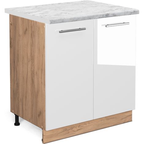 Armario bajo para fregadero Fame-Line, Blanco alto brillo, 80 cm , ET Mármol, Vicco (1/5)