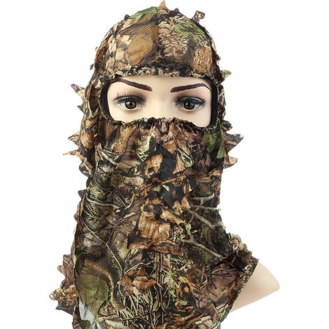 Ideal for outdoor hunting: camouflage hat, jungle camouflage mask, camouflage balaclava with integrated 3D leaf pattern