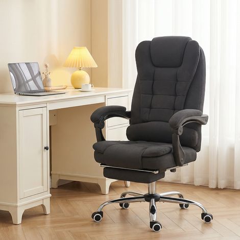 Fauteuil massant chauffant orientable noir lin, dossier inclinable, hauteur réglable, pour bureau (1/5)