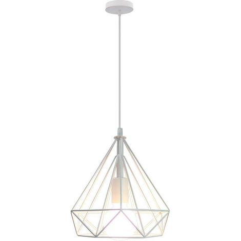 Pendant Light Metal Geometric Cage Hanging Ceiling Light Adjustable Height for Living Room Restaurant Ø25 White