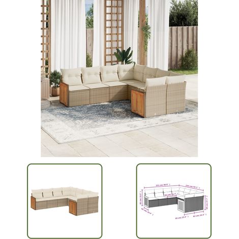 The Living Store 8-tlg. Garten-Sofagarnitur mit Kissen Beige Poly Rattan - Gartensorte - Gartenmöbelset - Polyethylen Möbel - Outdoor Lounge Set - Rattan Gartenmöbel (1/3)