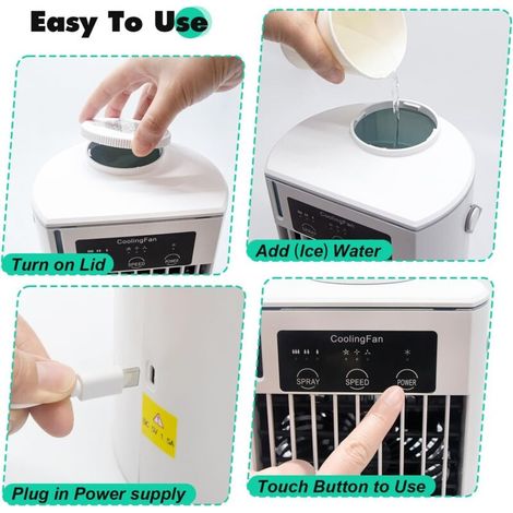 Climatiseur Portable , USB Mini Climatiseur Mobile, Brume fraîche Refroidisseur d'air, Ventilateur, 3 Vitesses, Humidificateur, Écologique et Silencieux, 500ML (1/5)