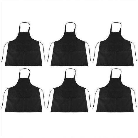 Lot de 6 noir cuisine tablier avec 2 poches anti dirty tablier suitable (1/5)