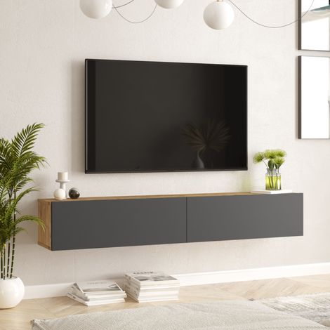 Mueble TV suspendido Lapinlahti 180x32x30 cm - Efecto roble rústico/Antracita [en.casa] (1/5)