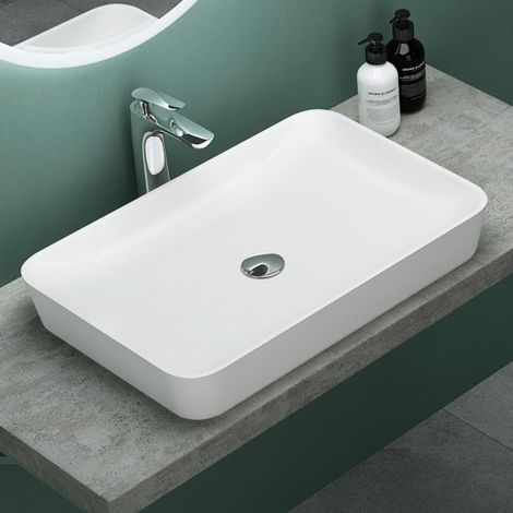 Mai & Mai Lavabo da Appoggio 60x40x9cm, Lavandino Bagno Colossum815 Lavabo da Marmo Fuso, Bianco Opaco (1/5)