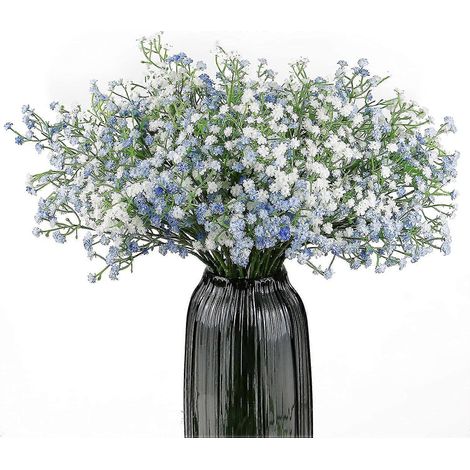 Lot de 10 plantes artificielles de gypsophile à longue tige mélangées à des feuilles de renoncule artificielles pour la décoration de la maison, du bureau, des mariages intérieurs et extérieurs (blanc (1/5)