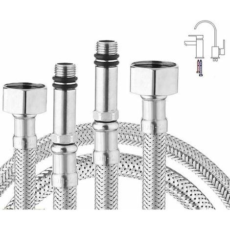 Set di 2 tubi flessibili intrecciati in acciaio inox per miscelatore da cucina/lavabo, attacco da 1/2", lunghezza 600 mm (1/4)