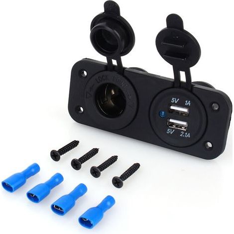 Chargeur USB double 12V pour voiture – Prise allume-cigare avec 2 ports USB – Sortie 5V 1A et 2.1A – Adaptateur d'alimentation portable (1/5)
