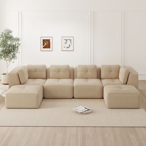 Sofá modular de pana beige, sofá de esquina convertible en L o U, sin montaje (1/5)